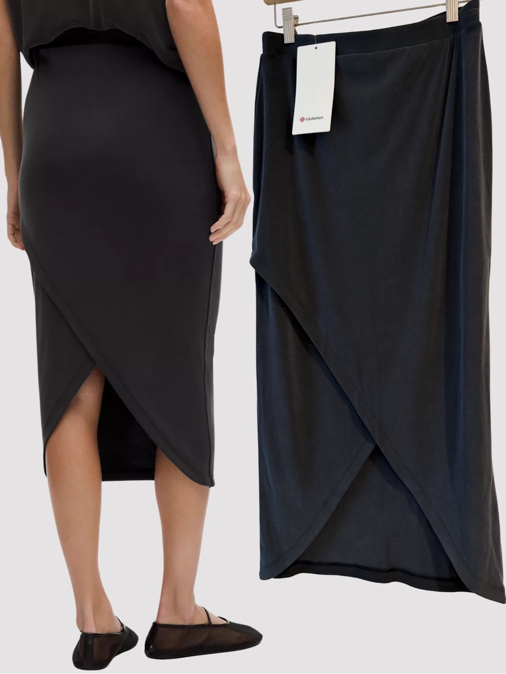 NWT Lululemon Drapey Softstreme Column Midi Skirt Black Medium